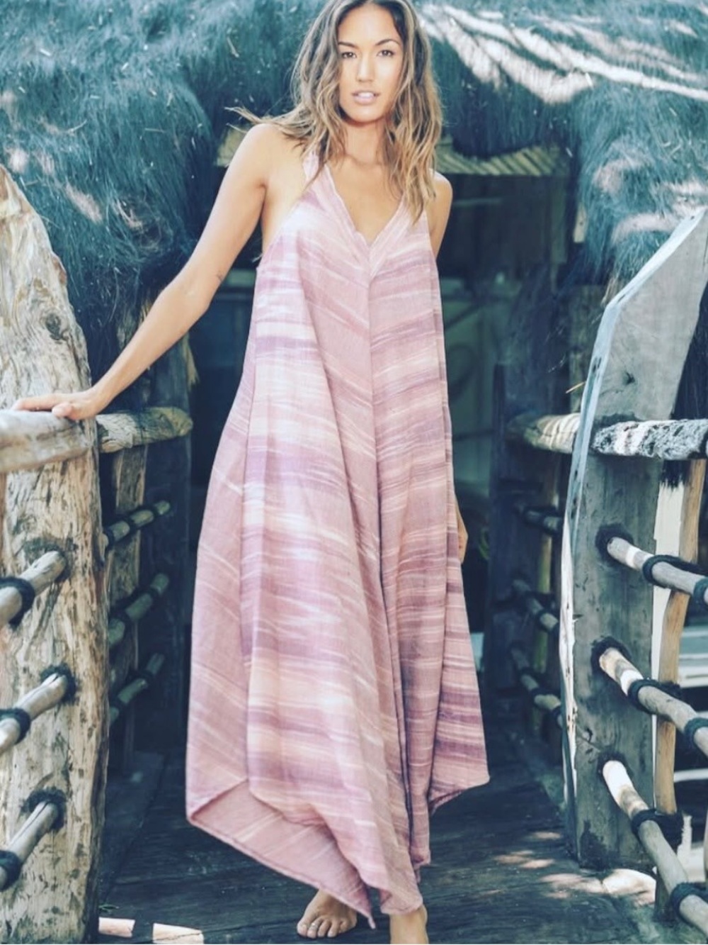 Lost & Found by J Friedman Maldives Pink Palm Leaf Cotton Beach Dress one Size - Picture 4 of 12